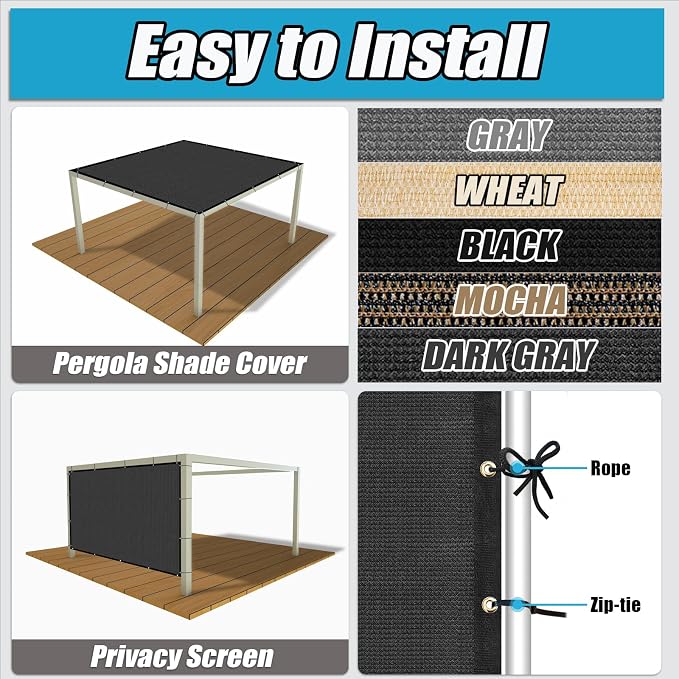 Amagenix 90% Pergola Shade Cover 4'X 8' Dark Gray Sun Shade Cloth - Image 3