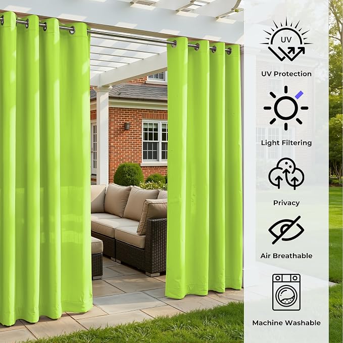 Set of 2 Outdoor Curtains for Patio Waterproof, Breathable Grommet Panels for - Image 4