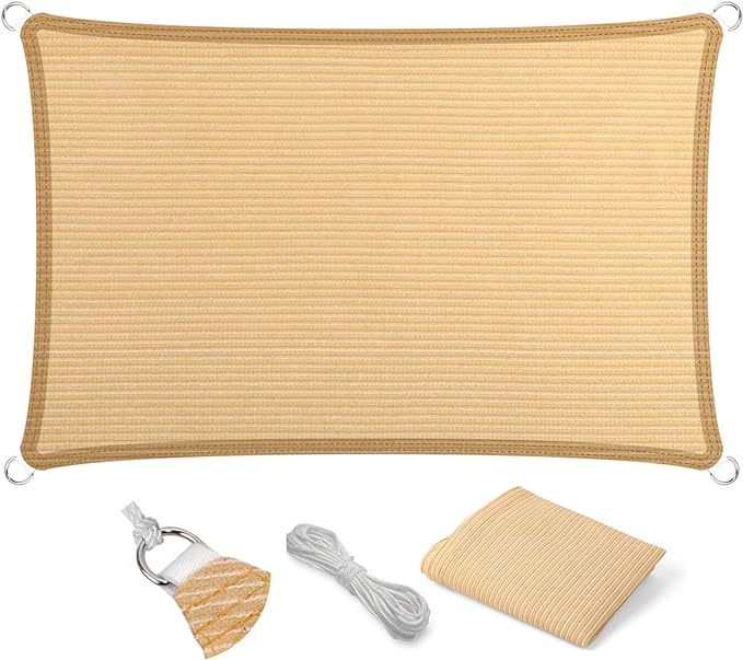 Eden's Decor Straight Flat-Edged Sun Shade Sail Rectangular 10' x 17' Beige by EdensDecorInc