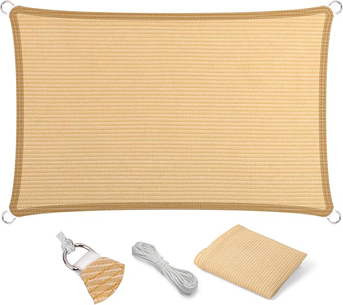 Eden's Decor Straight Flat-Edged Sun Shade Sail Rectangular 4' x 6' Beige by EdensDecorInc