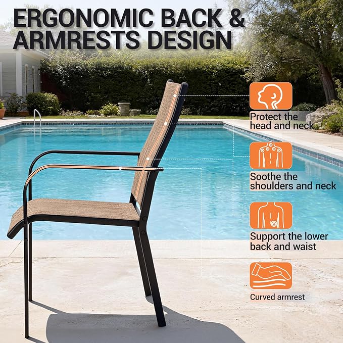 Patio Dining Chairs Set of 4, All-Weather High Back Textilene Stackable Chairs - Image 4