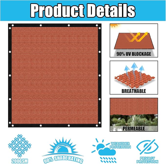 Amagenix 90% Pergola Shade Cover 10' X 18' Sun Shade Cloth - Image 3