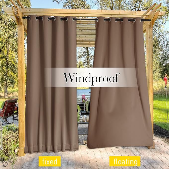NICETOWN 2 Panels Thermal Outdoor Curtains Windproof W52xL72 Tan | Weighted - Image 6