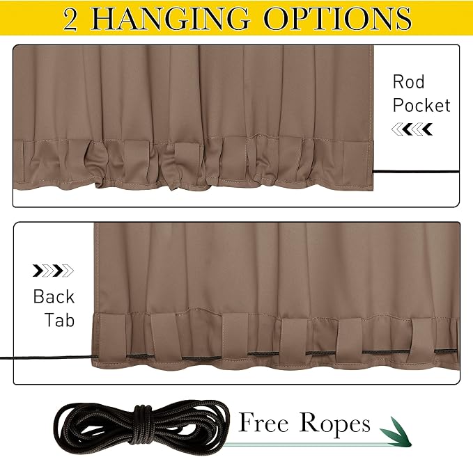 NICETOWN Outdoor Curtains for Patio Waterproof & Windproof W100xL108 Tan | - Image 3