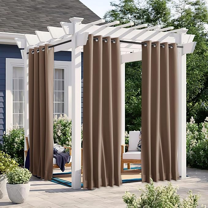 NICETOWN 2 Panels Windproof Blackout Outdoor Curtains W46xL80 Tan | Waterproof by NICETOWN