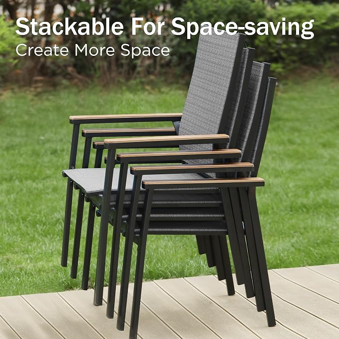 PHI VILLA Outdoor Stackable Dining Chairs Set of 2 w/Aluminum Frame, - Image 3