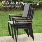 PHI VILLA Outdoor Stackable Dining Chairs Set of 4 w/Aluminum Frame, - Image 3