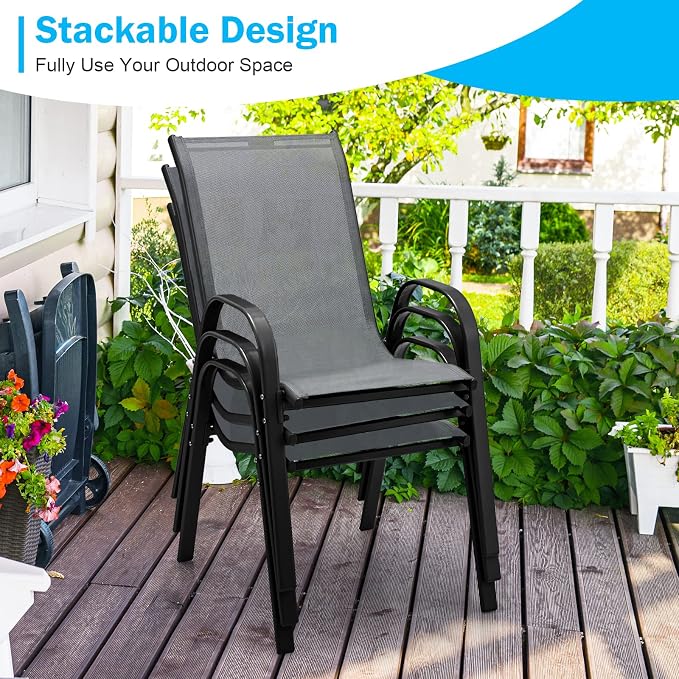 Tangkula Patio Dining Chairs Set of 4, Outdoor Stackable All Weather Heavy Duty - Image 4