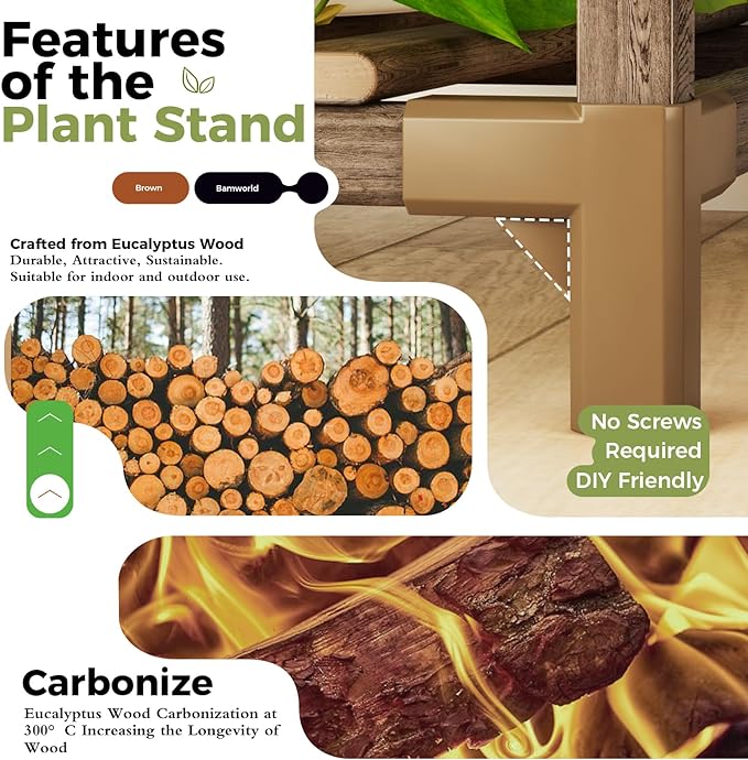 Bamworld Corner Plant Stand Indoor Outdoor Plant Shelf Small Plant Table | - Image 5
