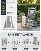 Oversized Outdoor Rocking Chair Set of 6, Porch Rockers, Light Gray | - Image 8