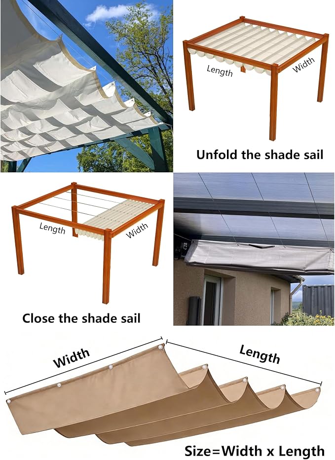 Retractable Sun Shade Sail 6' x 29' Waterproof Wave Pergola Shade Cover - Image 5
