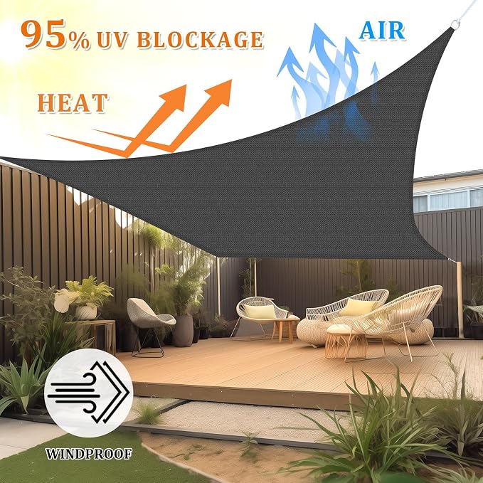 Shade&Beyond Rectangle Sun Shade Sail 16'X20' Permeable Canopy Dark Grey - Image 2