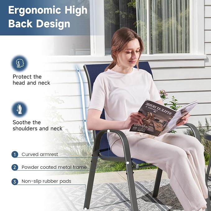 Amopatio Patio Chairs Set of 4, Outdoor Stackable Dining Chairs - Image 6