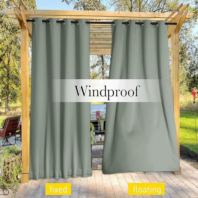 NICETOWN Gazebo Curtains Outdoor Waterproof W100 x L84 in Sage Green | - Image 4