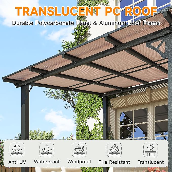 10' x 16' Lean to Gazebo Pergola, Hardtop Gazebo Metal Large Galvanized Steel - Image 4