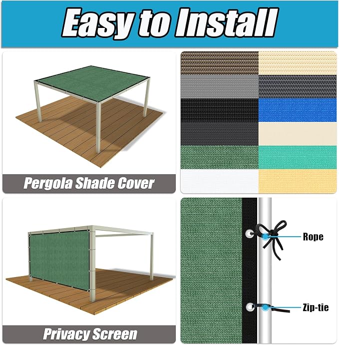 Amagenix 90% Pergola Shade Cover 11' X 11' Sun Shade Cloth - Image 4