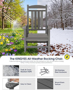 Oversized Outdoor Rocking Chairs Set of 4, Porch Rocker Unique Gray | - Image 5