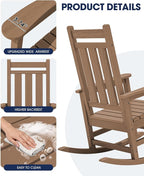 Oversized Outdoor Rocking Chair Set of 2, HDPE Patio Rockers - Image 8