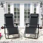 Set of 2 Adjustable Zero Gravity Lounge Chairs Outdoor Recliner w/Cup Holder - Image 8