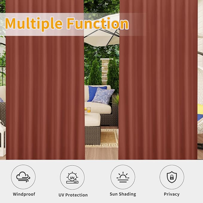 Easy-Going Outdoor Patio Curtains 2 Panels, 54x84 inch, Terra Red | Privacy - Image 5