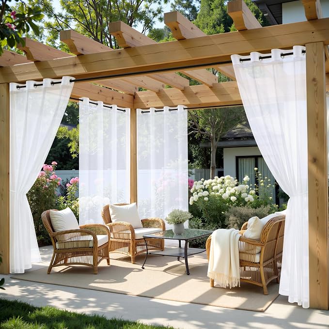 MIULEE White Outdoor Curtain for Patio Waterproof 4 Panels 54 x 108 Inch | by MIULEE