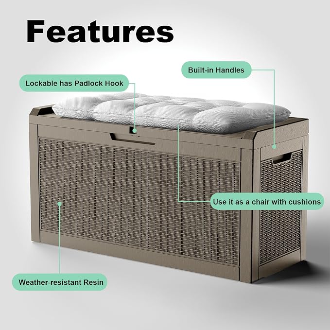 60 Gallon Waterproof Resin Deck Box, UV Resistant Outdoor Storage - Image 6