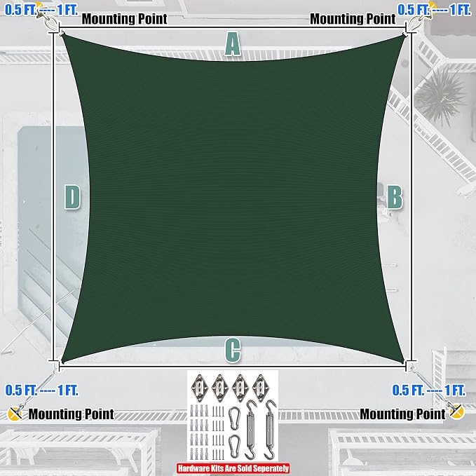 Amgo Custom Size 12' x 21' Green Rectangle Square Sun Shade Sail UPF50+ - Image 7