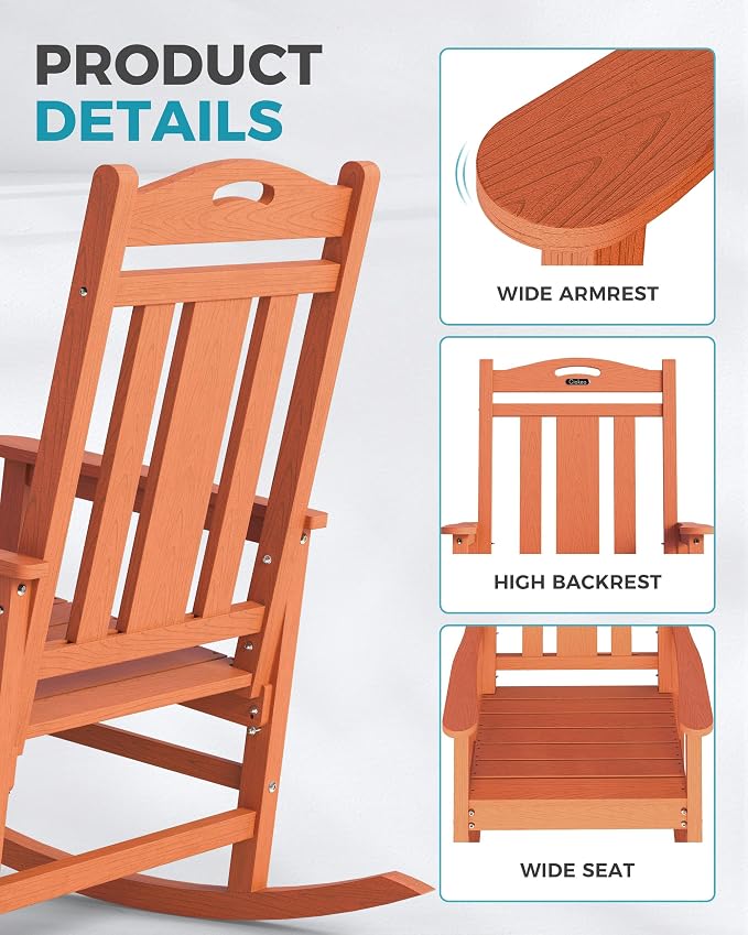 Oversized Outdoor Rocking Chair, 380lbs Heavy-Duty Large Patio Rocker, Weather - Image 6