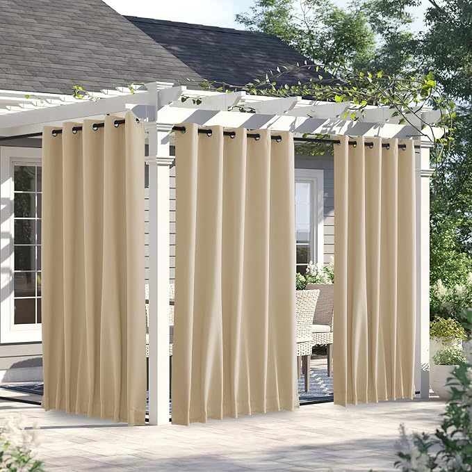 NICETOWN Weighted Curtains for Patio Waterproof W66xL84 Biscotti Beige | Gazebo by NICETOWN