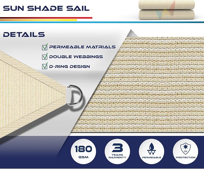Windscreen4less 8' x 8' x 8' Sun Shade Sail Triangle Outdoor Canopy Cover UV - Image 3