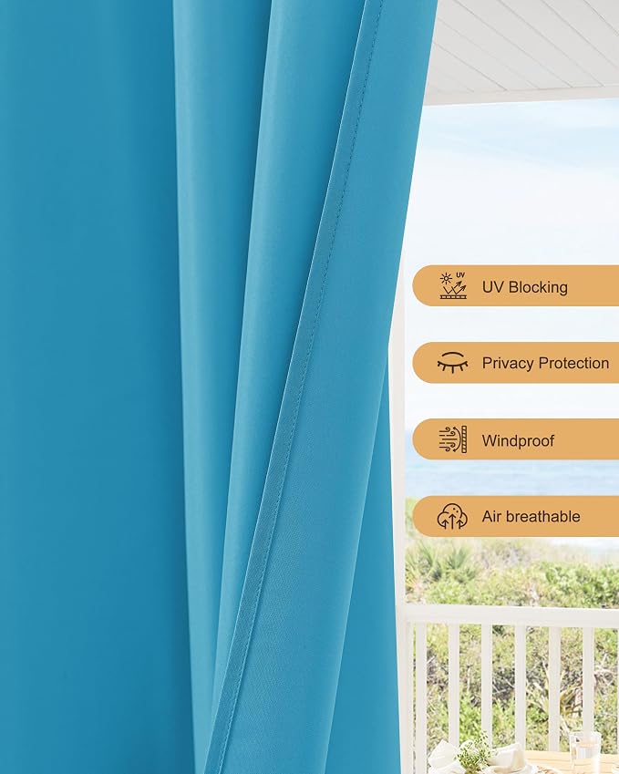 Outdoor Curtains for Patio Waterproof Rod Pocket 6 Pcs 54x95 Inch Teal | - Image 4