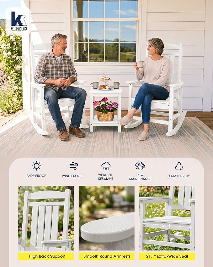Oversized Outdoor Rocking Chairs Set of 2, HDPE Porch Rocker - Image 6