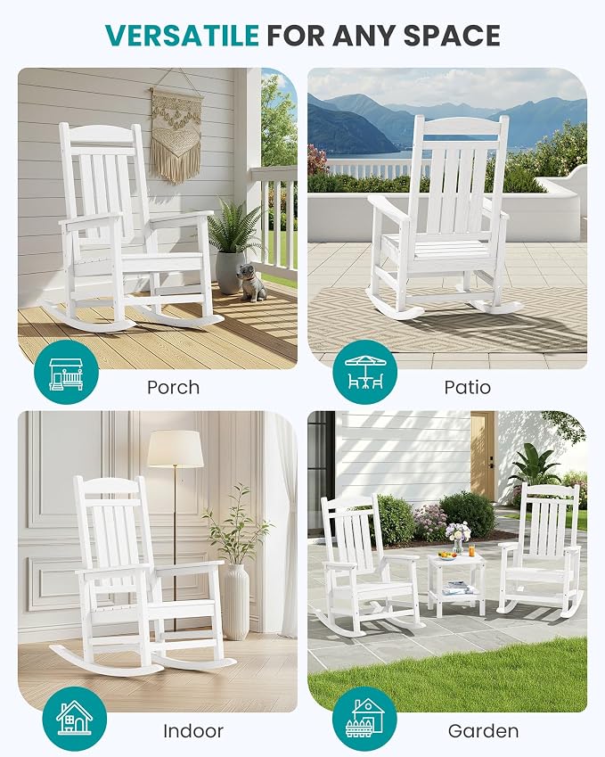 SERWALL HDPE Oversized Rocking Chair Outdoor, Patio Rocking Chairs, Porch Rocker - Image 7