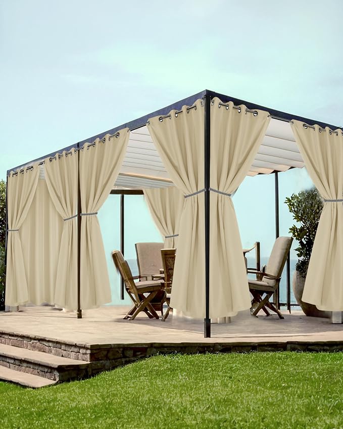 Grommet Outdoor Curtains for Patio Waterproof 8 Pcs 54x95 In Cream | by HolidayIdeas