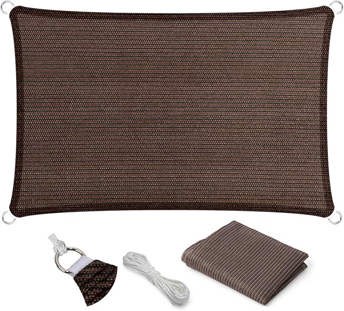 Eden's Decor Straight Flat-Edged Sun Shade Sail Rectangular 14' x 17' Brown by EdensDecorInc