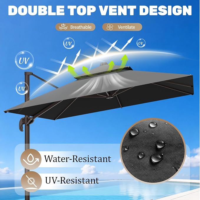 10x10Ft Patio Umbrella Outdoor Cantilever Rectangle Umbrella - Image 2
