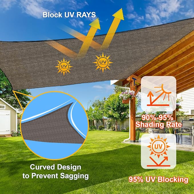 Sun Shade Sail 12' x 12' x 17' Brown Triangle Shade Cover | Outdoor sun shade - Image 4