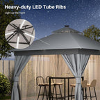 10'x10' Outdoor Gazebo with LED Lights, Metal Heavy Duty Patio Canopy Tent with - Image 4