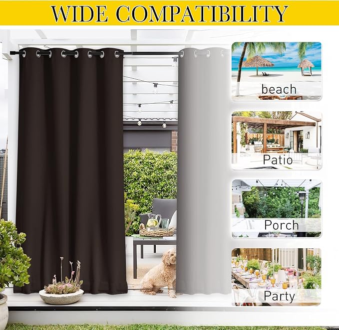 NICETOWN 2 Panels Outdoor Curtains Waterproof Extra Long W52xL108 Brown | - Image 6