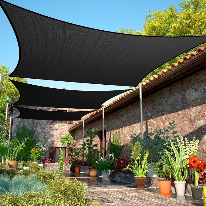 6' x 12' Black Sun Shade Sail Rectangle SMSLR Canopy Fabric Cloth Screen by ShadeMart