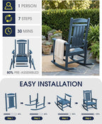 Oversized Outdoor Rocking Chairs Set of 6, HDPE Porch Rockers - Image 8