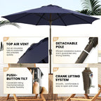 Ayge 9 FT Outdoor Umbrella Patio Table Umbrella Fiberglass Frame Navy | 8 - Image 3
