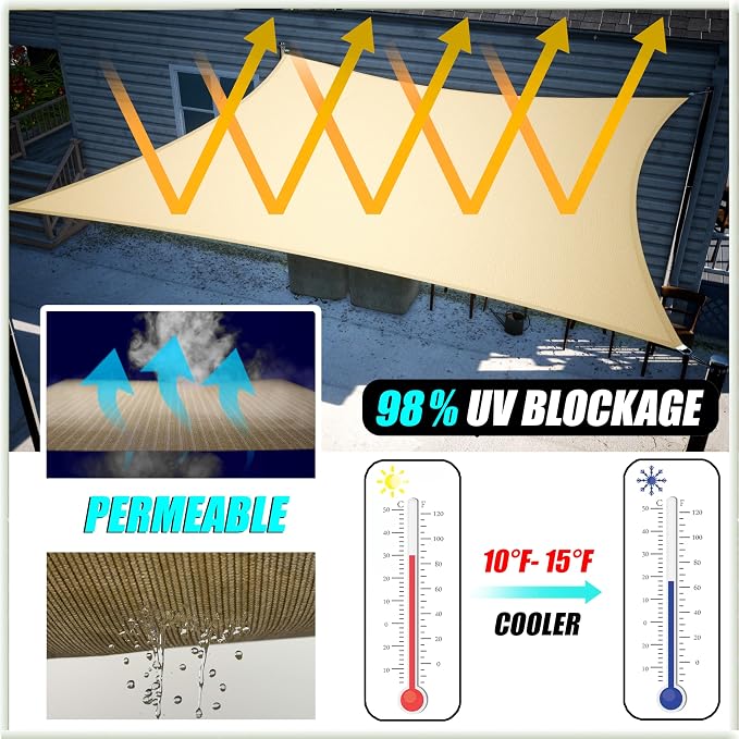 Amgo Custom Size 16' x 18' Blue Rectangle Square Sun Shade Sail UPF50+ - Image 2