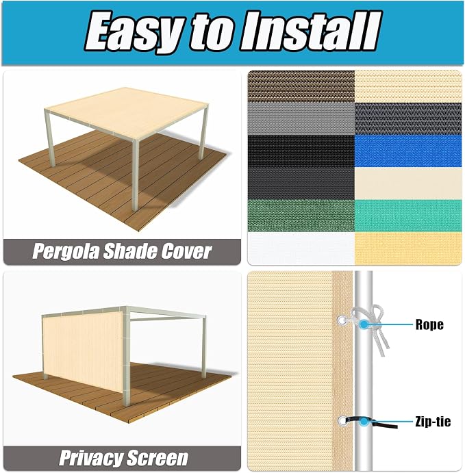 Amagenix 90% Pergola Shade Cover 8' X 10' Sun Shade Cloth - Image 4