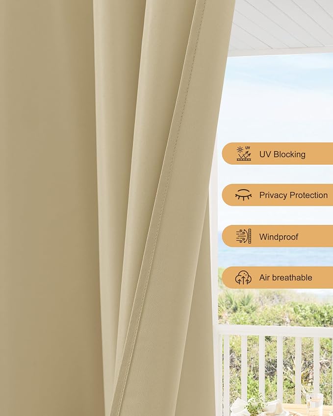 Outdoor Curtains for Patio Waterproof Rod Pocket 8 Pcs 54x84 Inch Cream | - Image 4