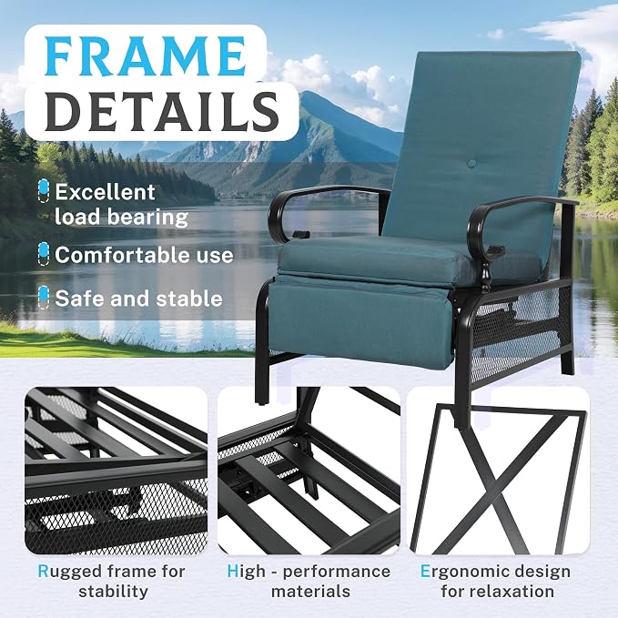 Incbruce 3 Pieces Outdoor Lounge Recliner Set, 2 Adjustable Metal Recliner Sofa - Image 4