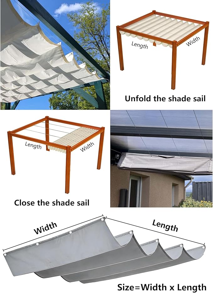 Outdoor Retractable Pergola Canopy 7' x 11' Waterproof Shade Cover - Image 5