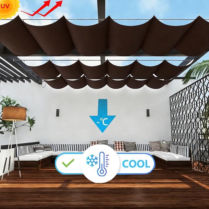 Retractable Wave Sun Shade Sail 16' x 21' Waterproof Pergola Shade Cloth Cover - Image 2