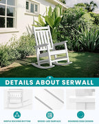 SERWALL Outdoor Rocking Chair Set of 2, Adult HDPE Rocking Chair, Oversized - Image 7