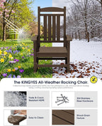 Oversized Outdoor Rocking Chair Set of 4, HDPE Porch Rocker, Coffee | - Image 5